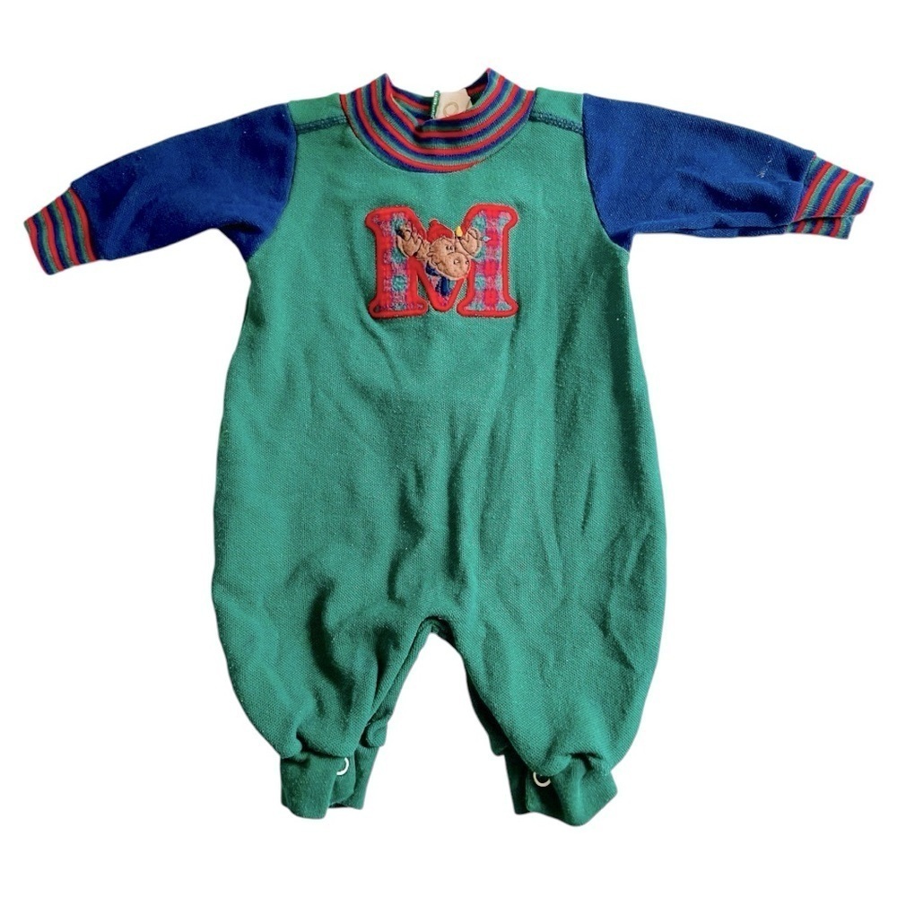 Vintage Holiday Moose Blue and Green Unisex Bodysuit 0-5 Months